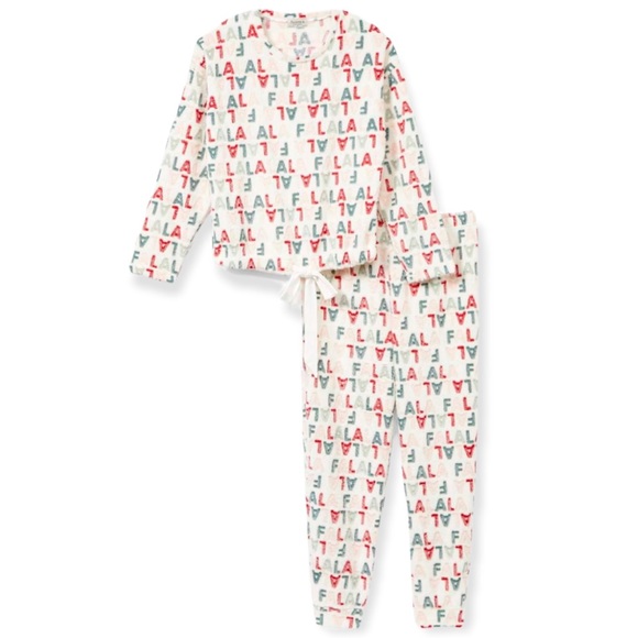 BEARPAW Christmas Pajama Set Fleece Tie Front Top Jogger Bottoms Christmas Print - Picture 2 of 5
